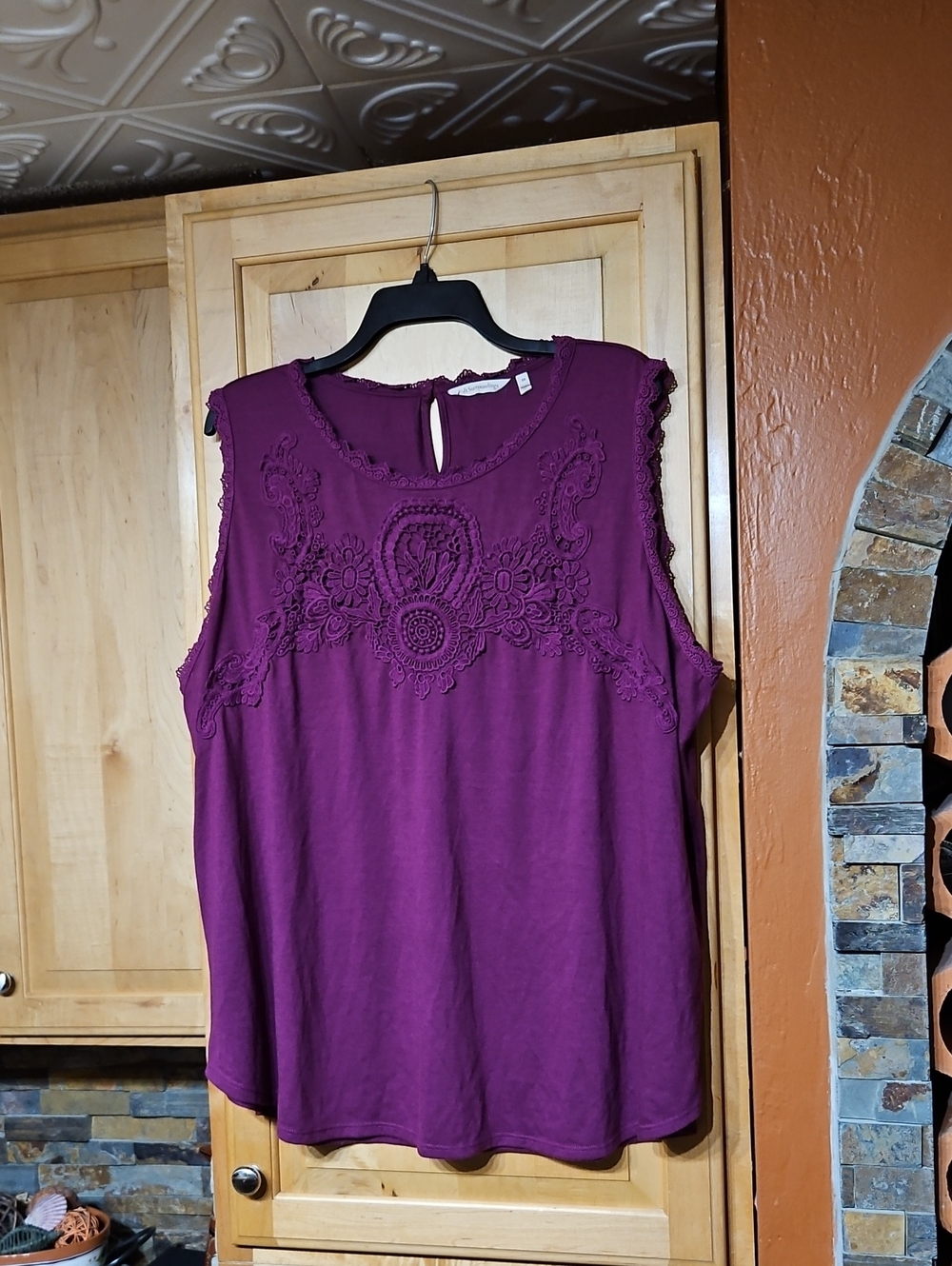 Soft Surroundings Purple Boho Floral Crochet Sleeveless Tank Top